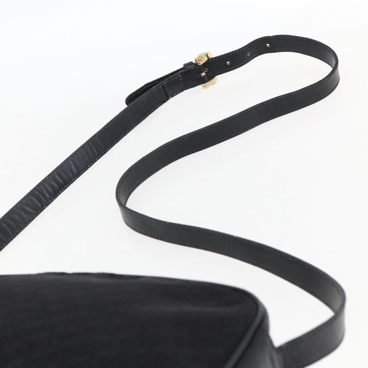 LOEWE Shoulder Bag Canvas Leather Black Gold Auth 173644