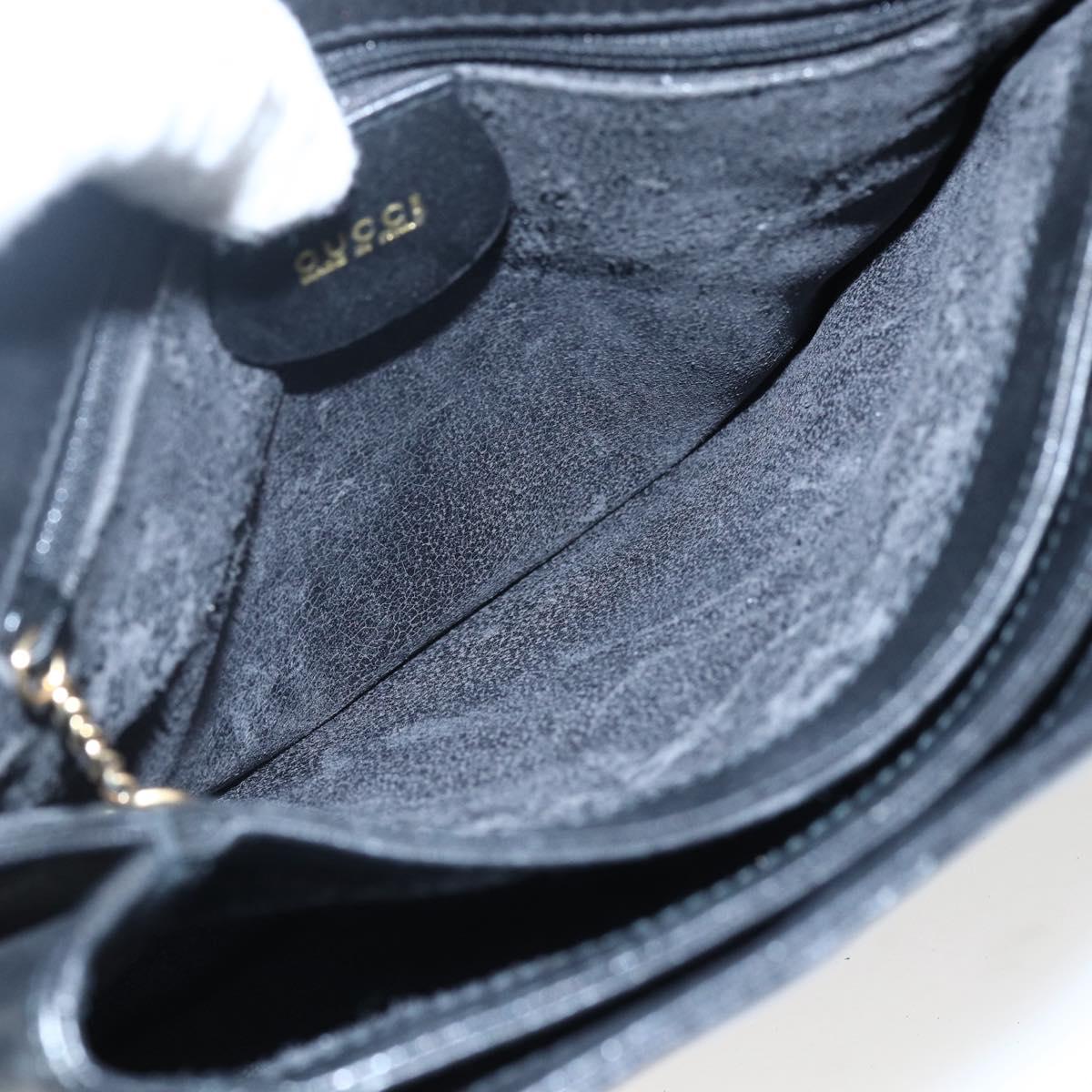 GUCCI Horsebit Shoulder Bag Leather Black Gold Auth 173650