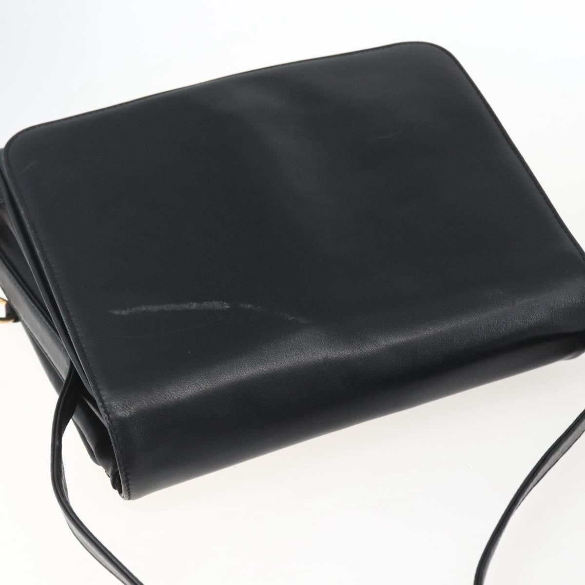 GUCCI Horsebit Shoulder Bag Leather Black Gold Auth 173650