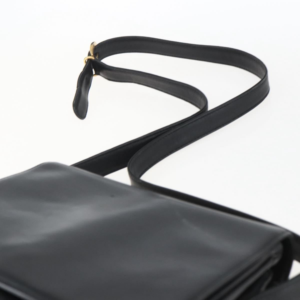 GUCCI Horsebit Shoulder Bag Leather Black Gold Auth 173650