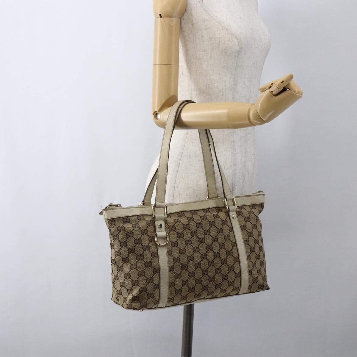 GUCCI GG Canvas Abbey Tote Bag Beige Gold 141470 Auth 173665
