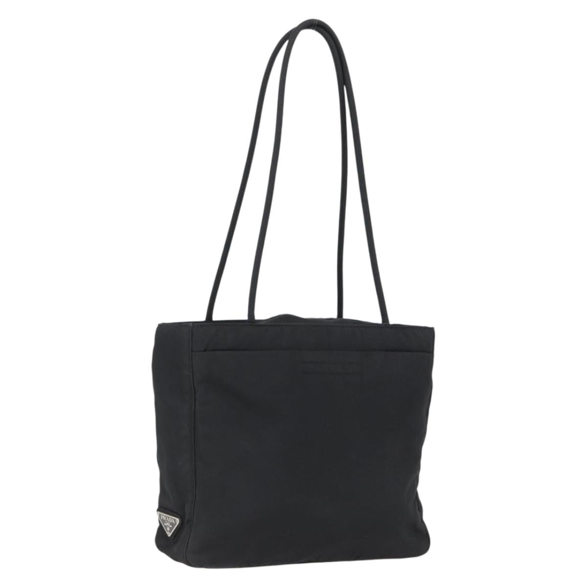 PRADA Tote Bag Nylon Black Silver Auth 173666