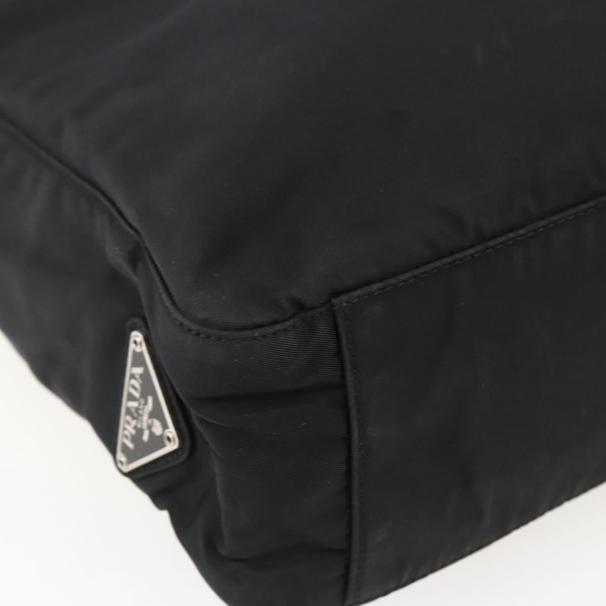 PRADA Tote Bag Nylon Black Silver Auth 173666