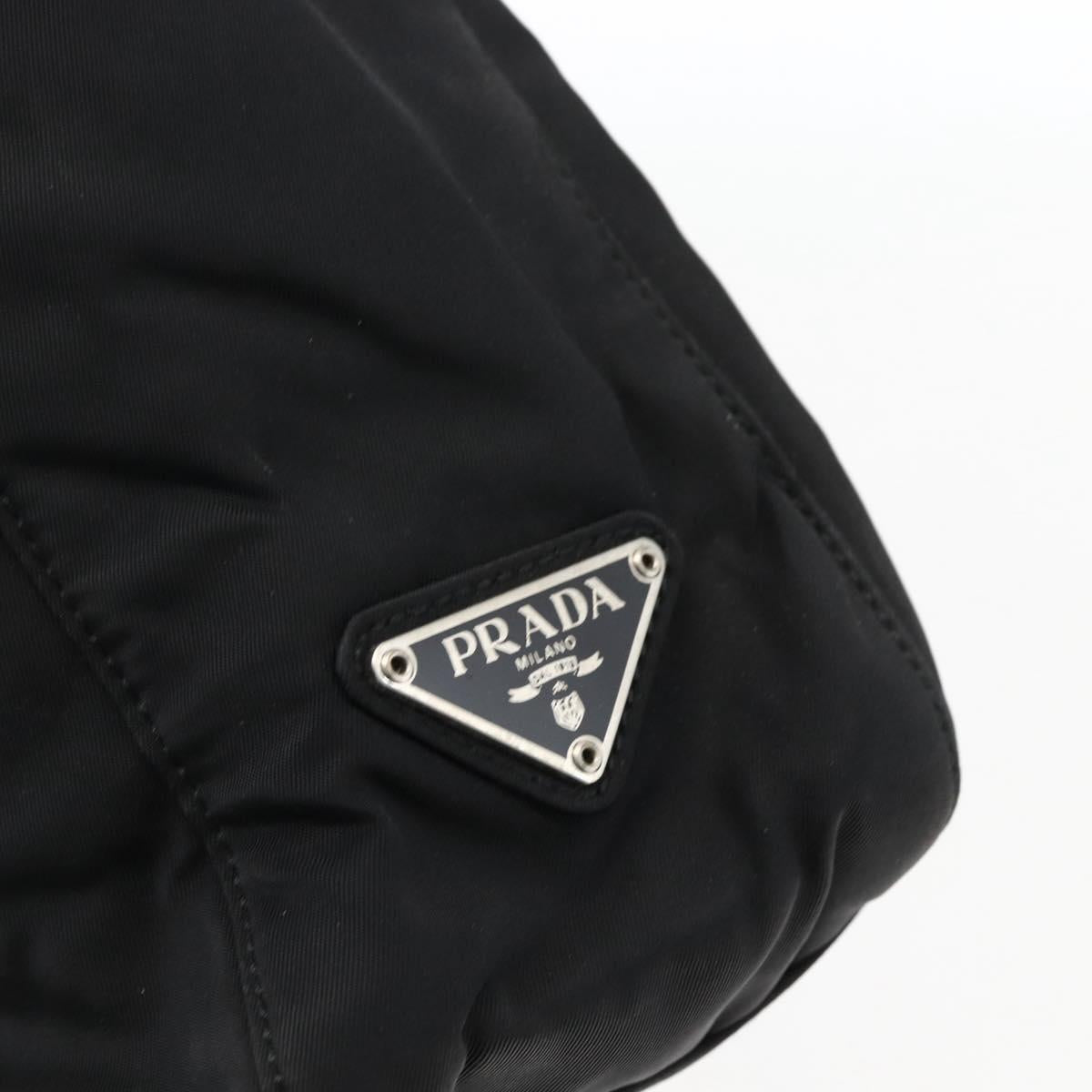 PRADA Tote Bag Nylon Black Silver Auth 173666