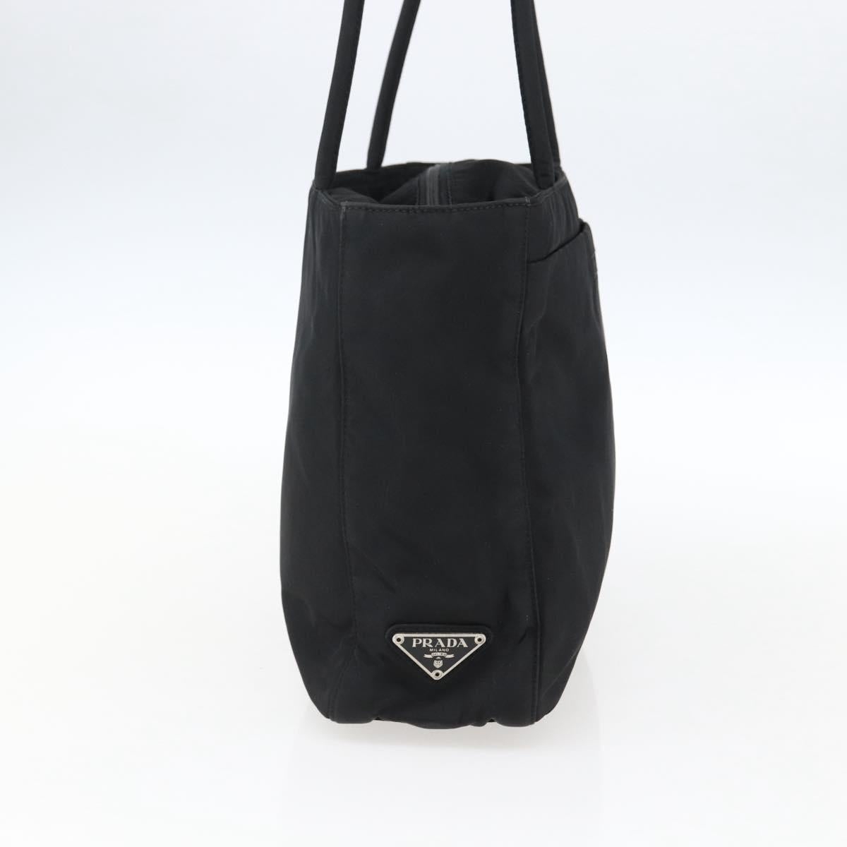 PRADA Tote Bag Nylon Black Silver Auth 173666