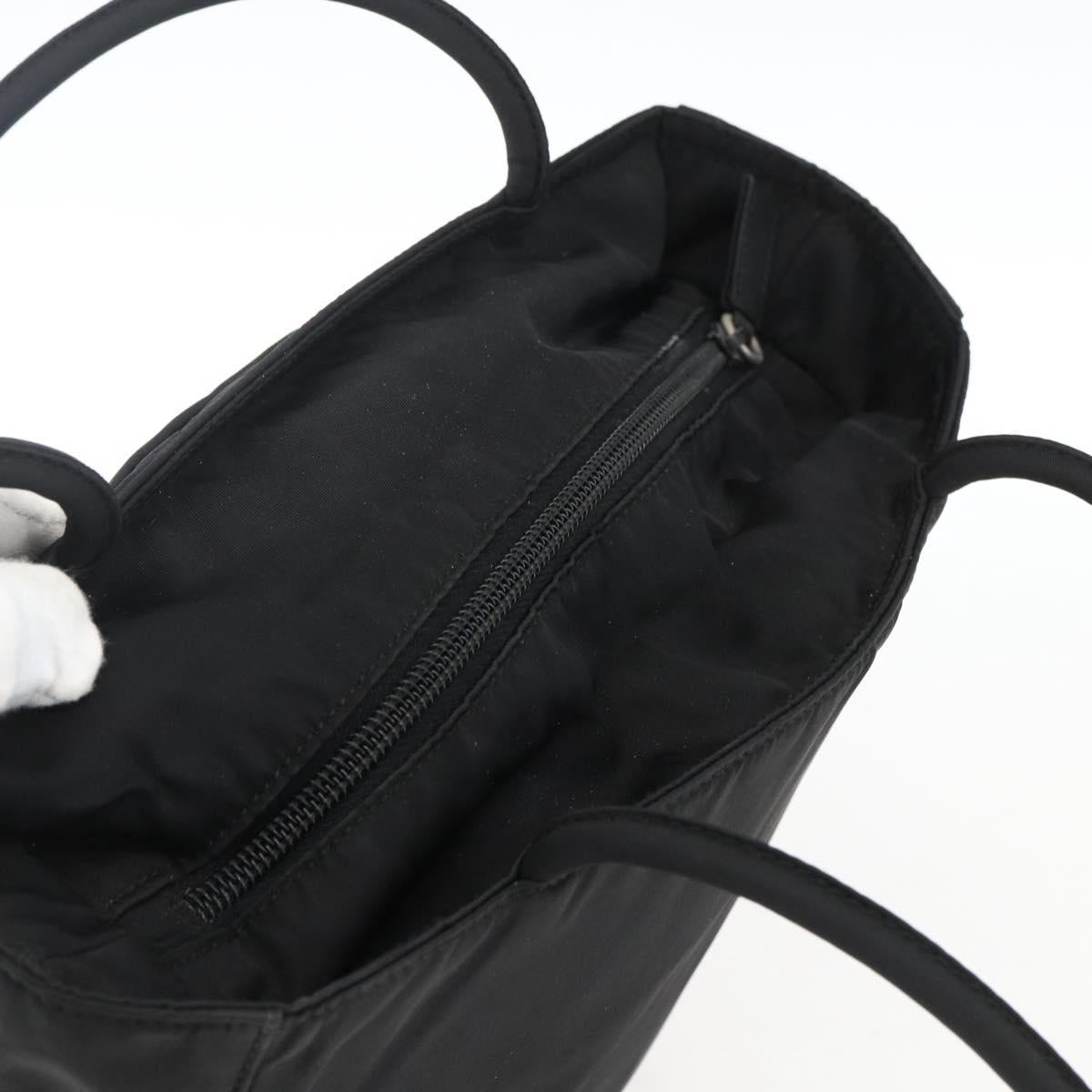 PRADA Tote Bag Nylon Black Silver Auth 173666