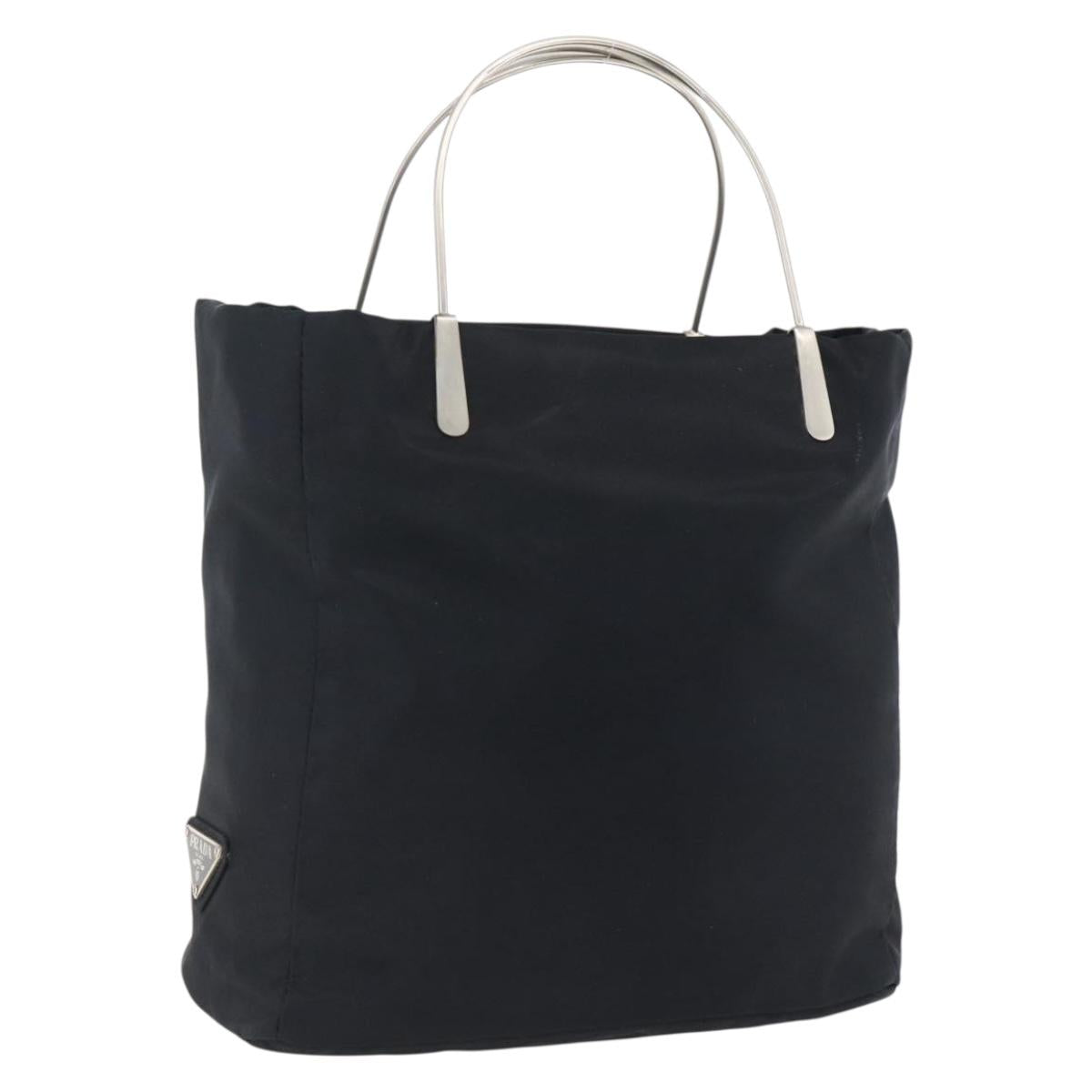 PRADA Hand Bag Nylon Black Silver Auth 173667
