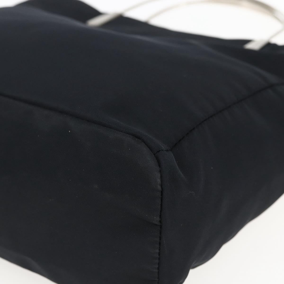 PRADA Hand Bag Nylon Black Silver Auth 173667