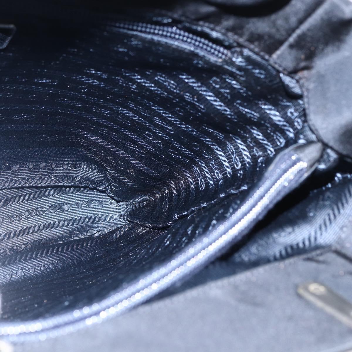 PRADA Hand Bag Nylon Black Silver Auth 173667