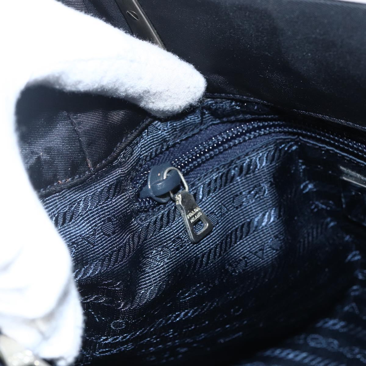 PRADA Hand Bag Nylon Black Silver Auth 173667