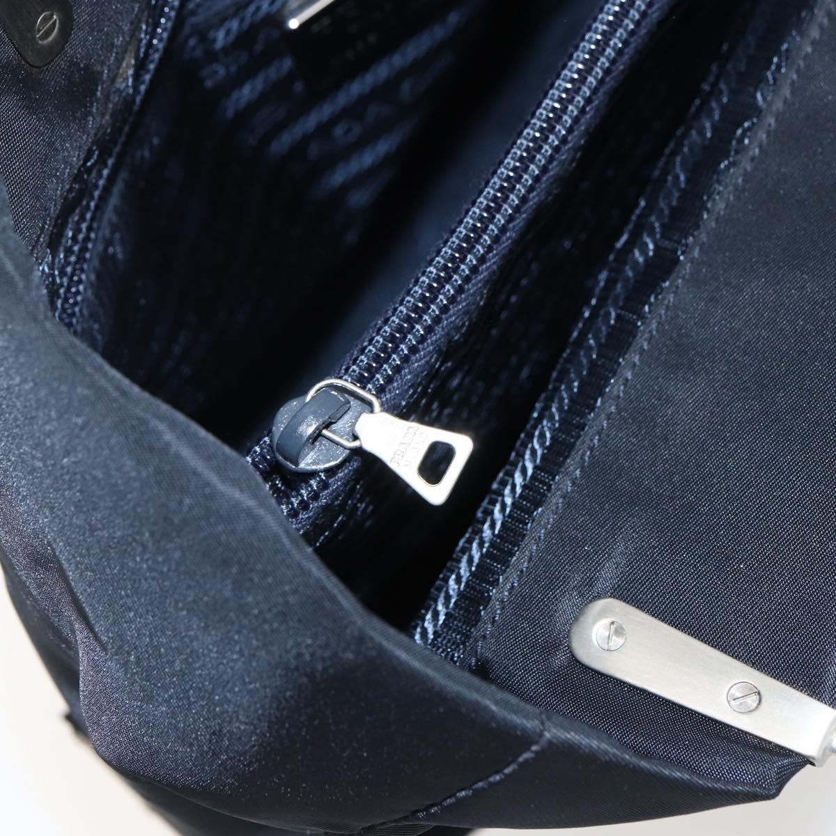 PRADA Hand Bag Nylon Black Silver Auth 173667