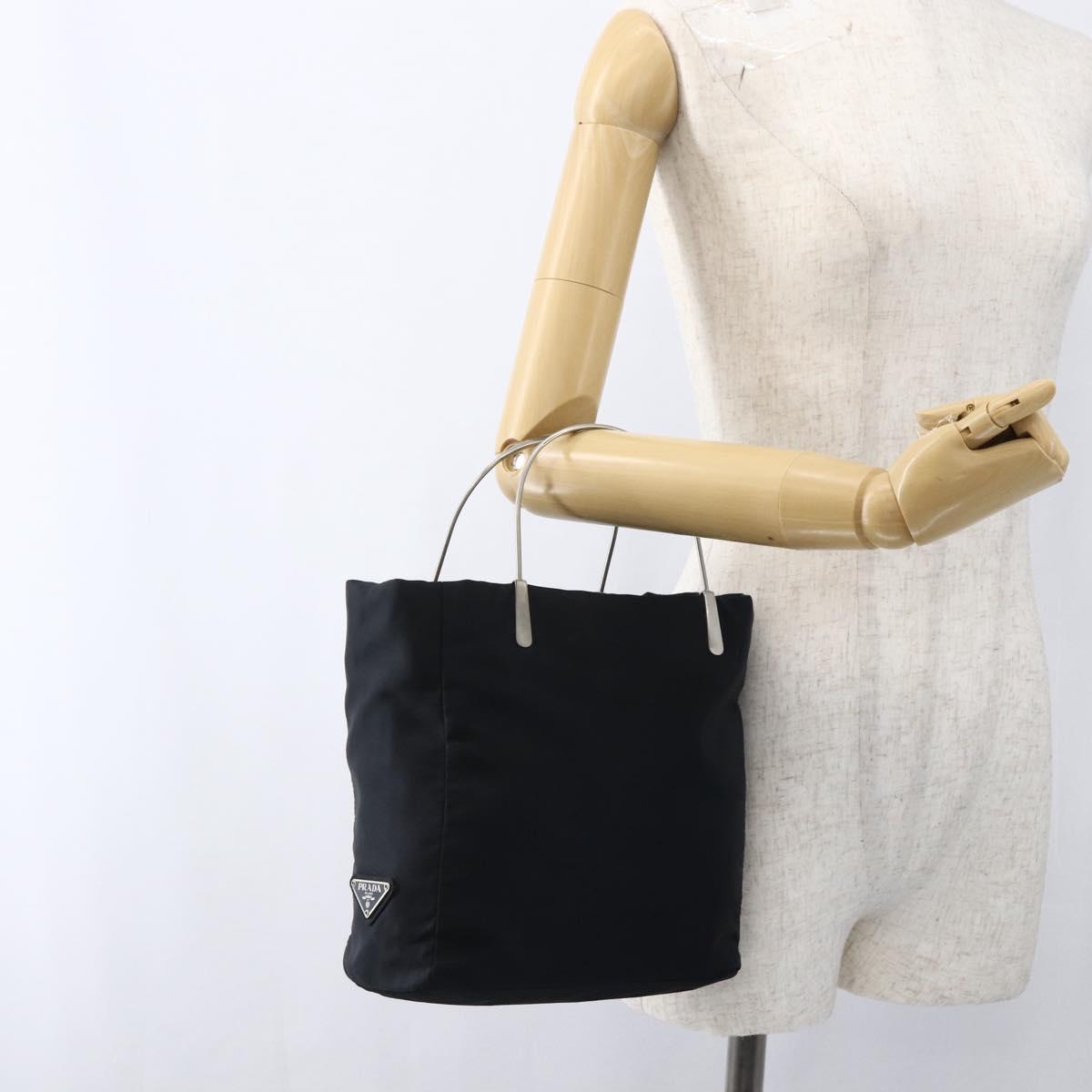 PRADA Hand Bag Nylon Black Silver Auth 173667