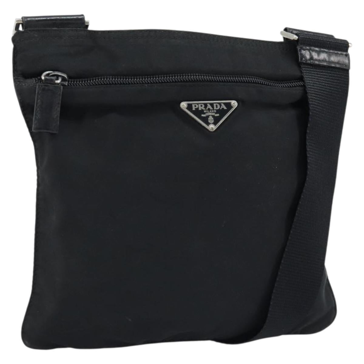 PRADA Shoulder Bag Nylon Black Silver Auth 173668