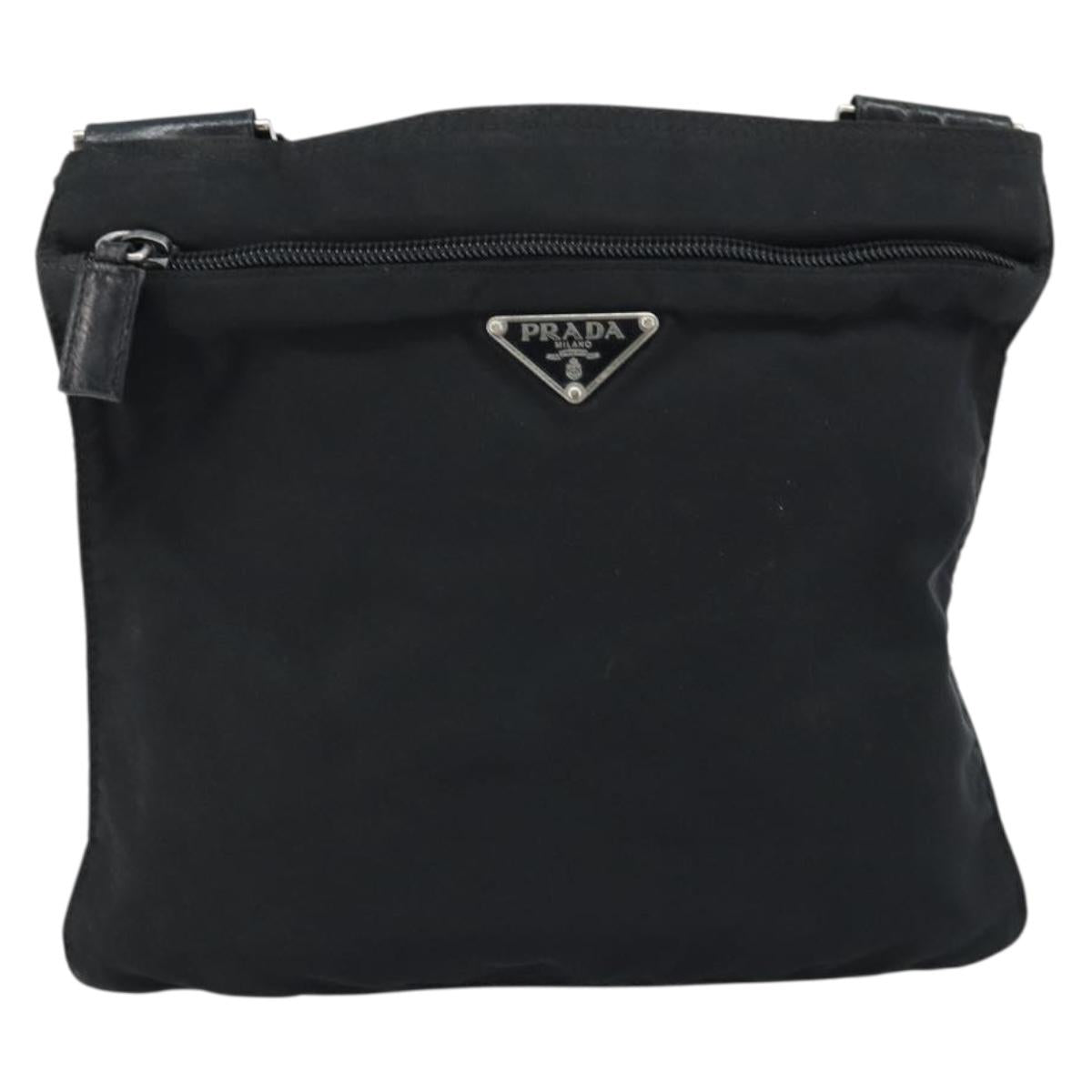 PRADA Shoulder Bag Nylon Black Silver Auth 173668