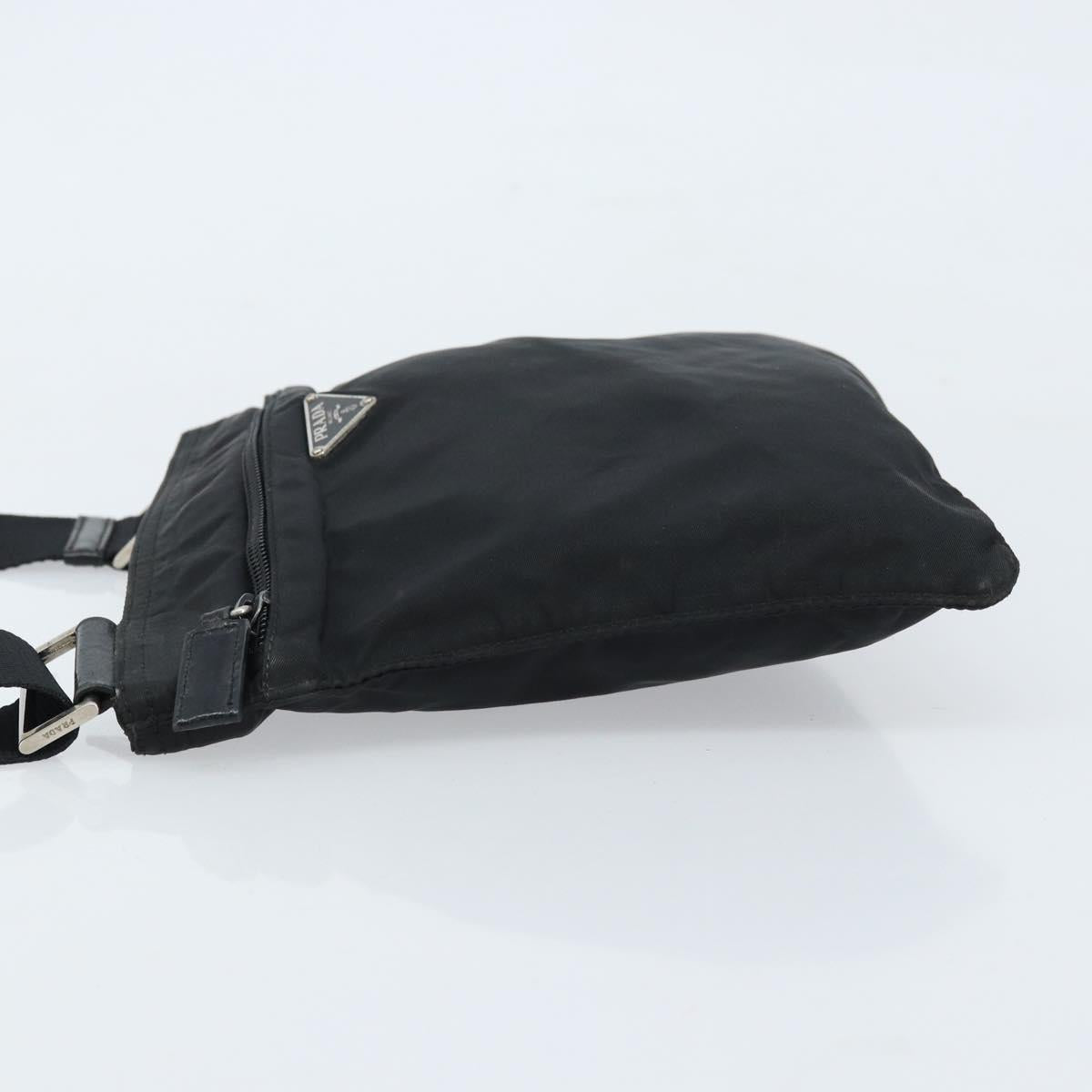 PRADA Shoulder Bag Nylon Black Silver Auth 173668
