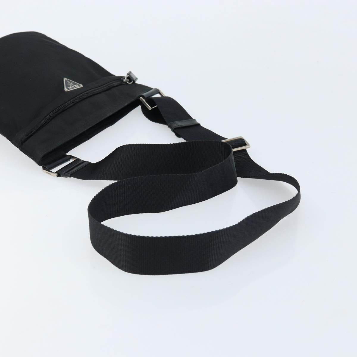 PRADA Shoulder Bag Nylon Black Silver Auth 173668