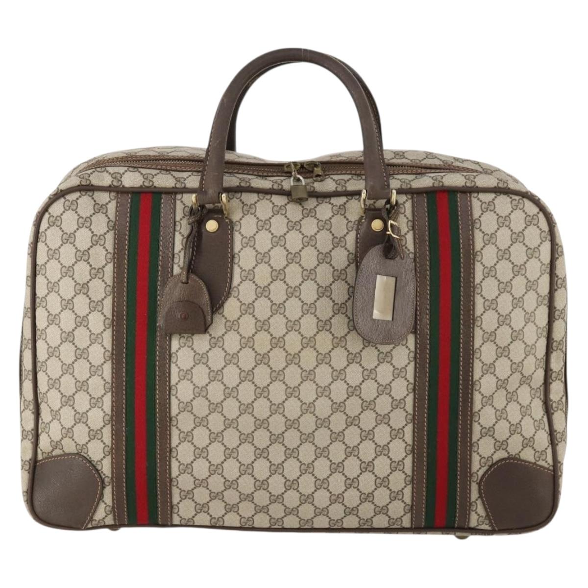 GUCCI GG Supreme Web Sherry Line Hand Bag PVC Beige Gold Auth 173669