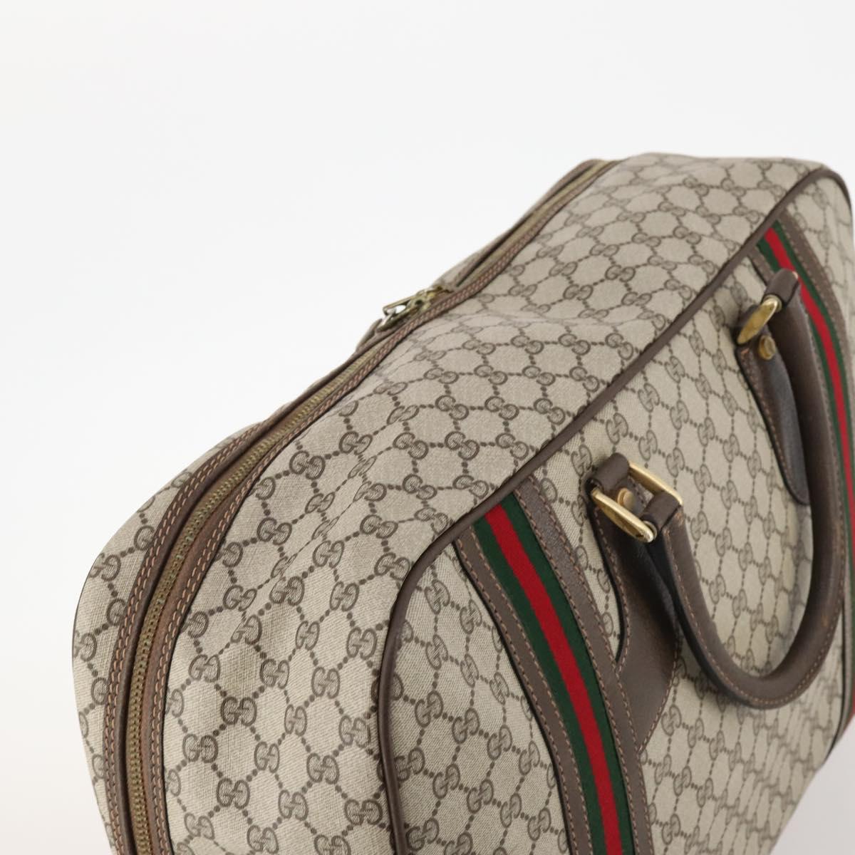 GUCCI GG Supreme Web Sherry Line Hand Bag PVC Beige Gold Auth 173669