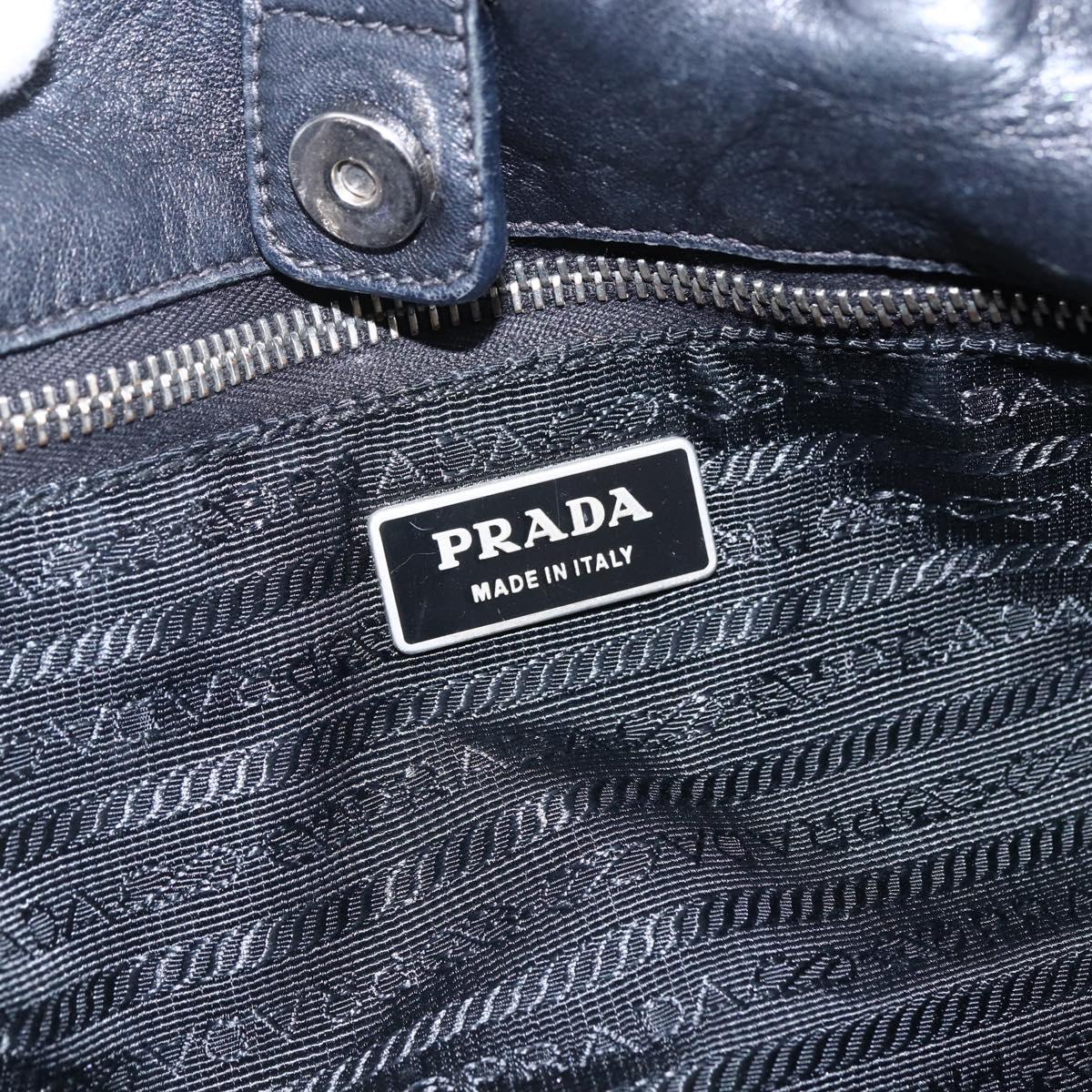 PRADA Ribbon Hand Bag Nylon Leather Black Silver Auth 173676