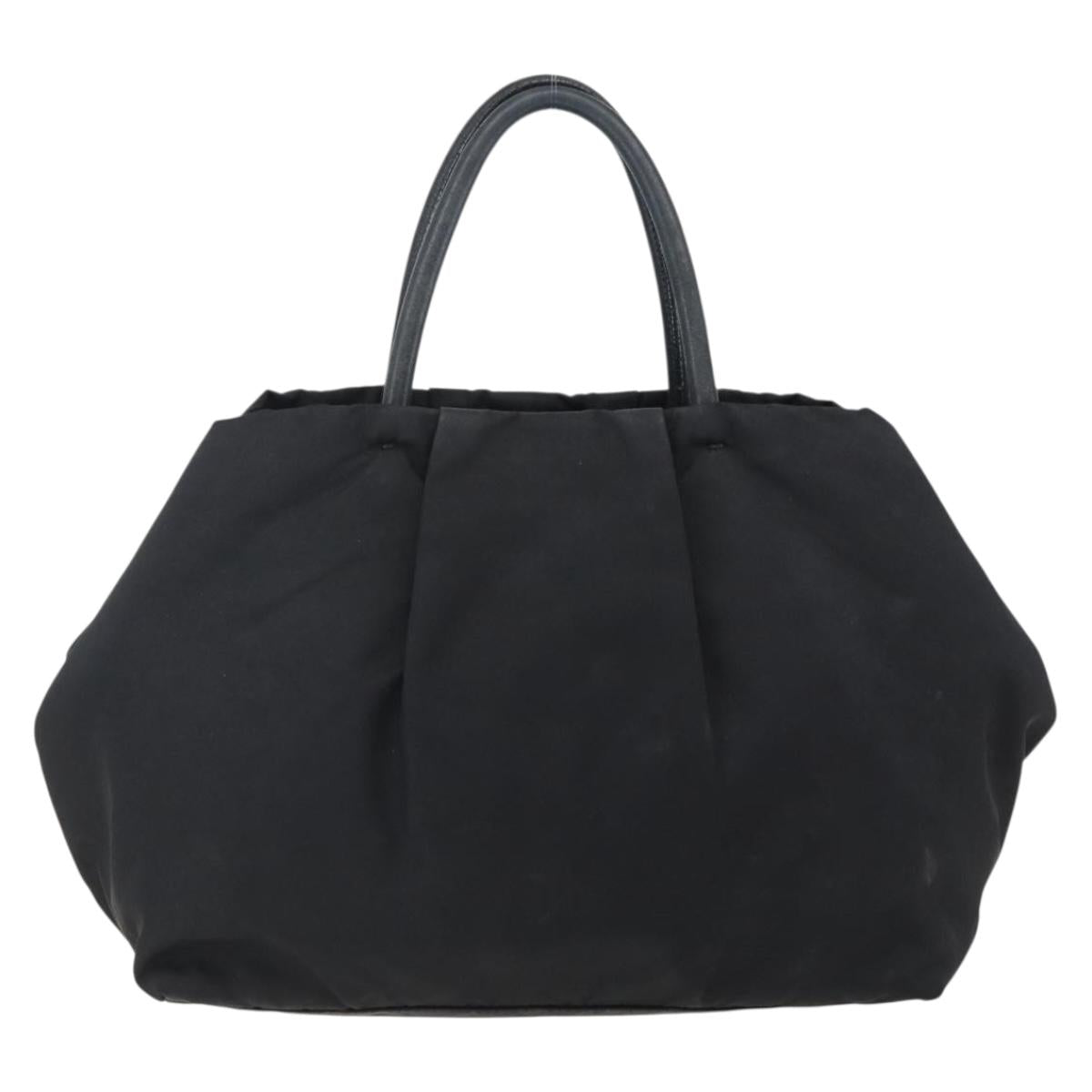 PRADA Ribbon Hand Bag Nylon Leather Black Silver Auth 173676