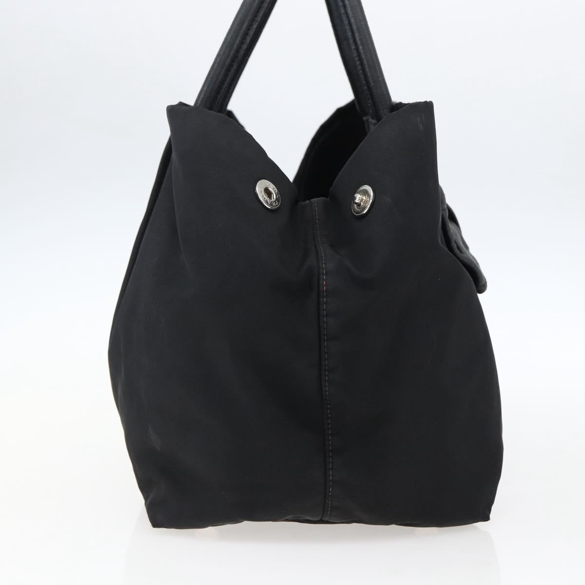 PRADA Ribbon Hand Bag Nylon Leather Black Silver Auth 173676