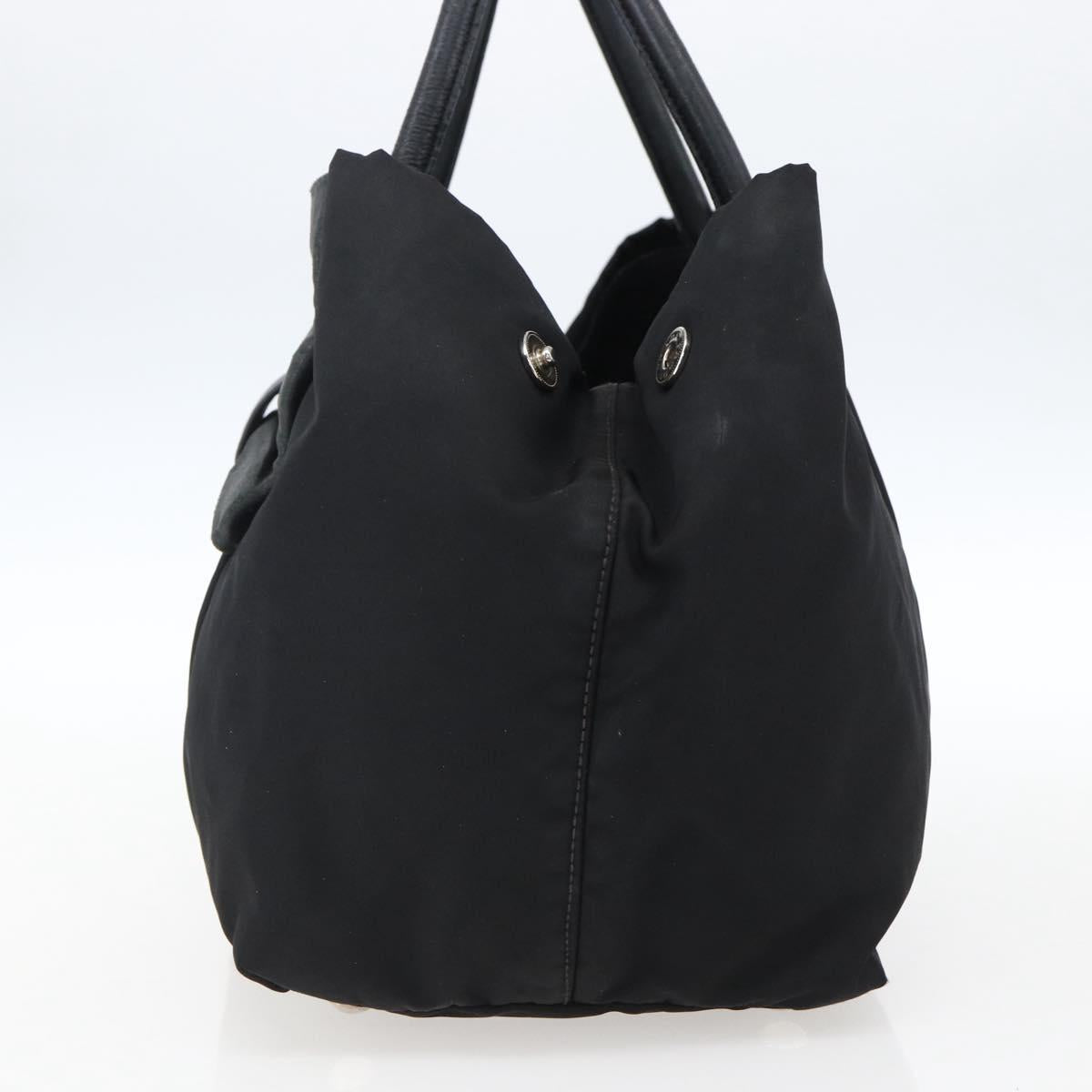 PRADA Ribbon Hand Bag Nylon Leather Black Silver Auth 173676