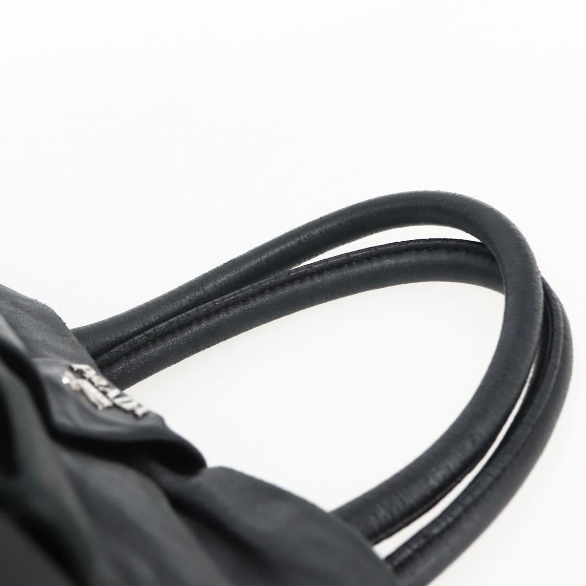PRADA Ribbon Hand Bag Nylon Leather Black Silver Auth 173676