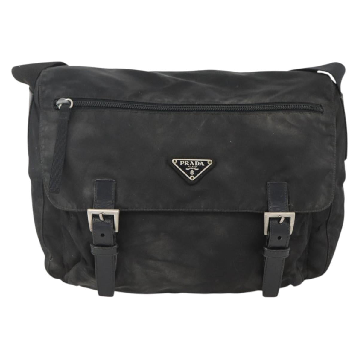 PRADA Shoulder Bag Nylon Black Silver Auth 173677