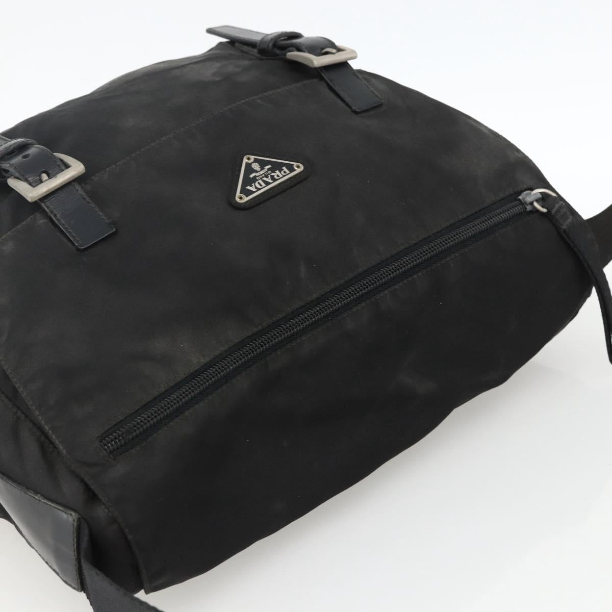 PRADA Shoulder Bag Nylon Black Silver Auth 173677