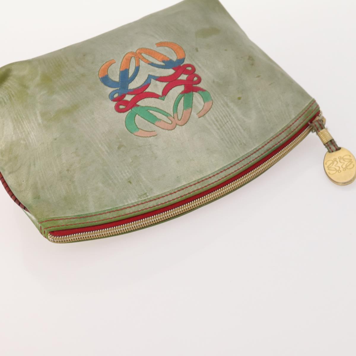 LOEWE Anagram Hand Bag Leather Nylon Suede 3 Set Red Gray Green Auth 173684