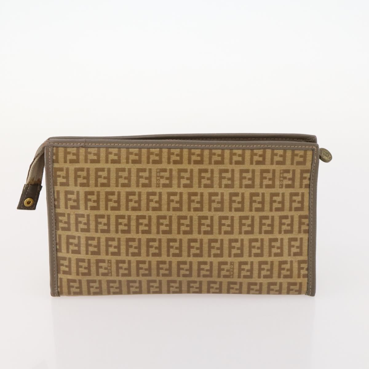 FENDI Zucchino Clutch Bag PVC 2 Set Brown Black Auth 173685
