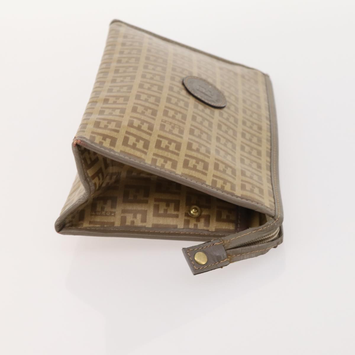 FENDI Zucchino Clutch Bag PVC 2 Set Brown Black Auth 173685