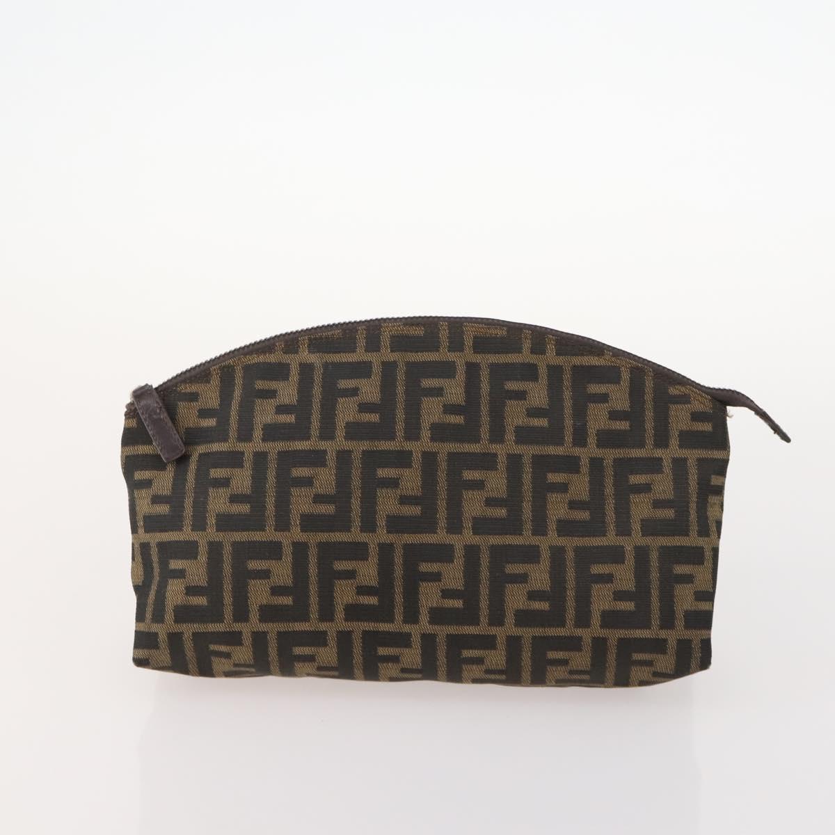 FENDI Zucchino Clutch Bag PVC 2 Set Brown Black Auth 173685