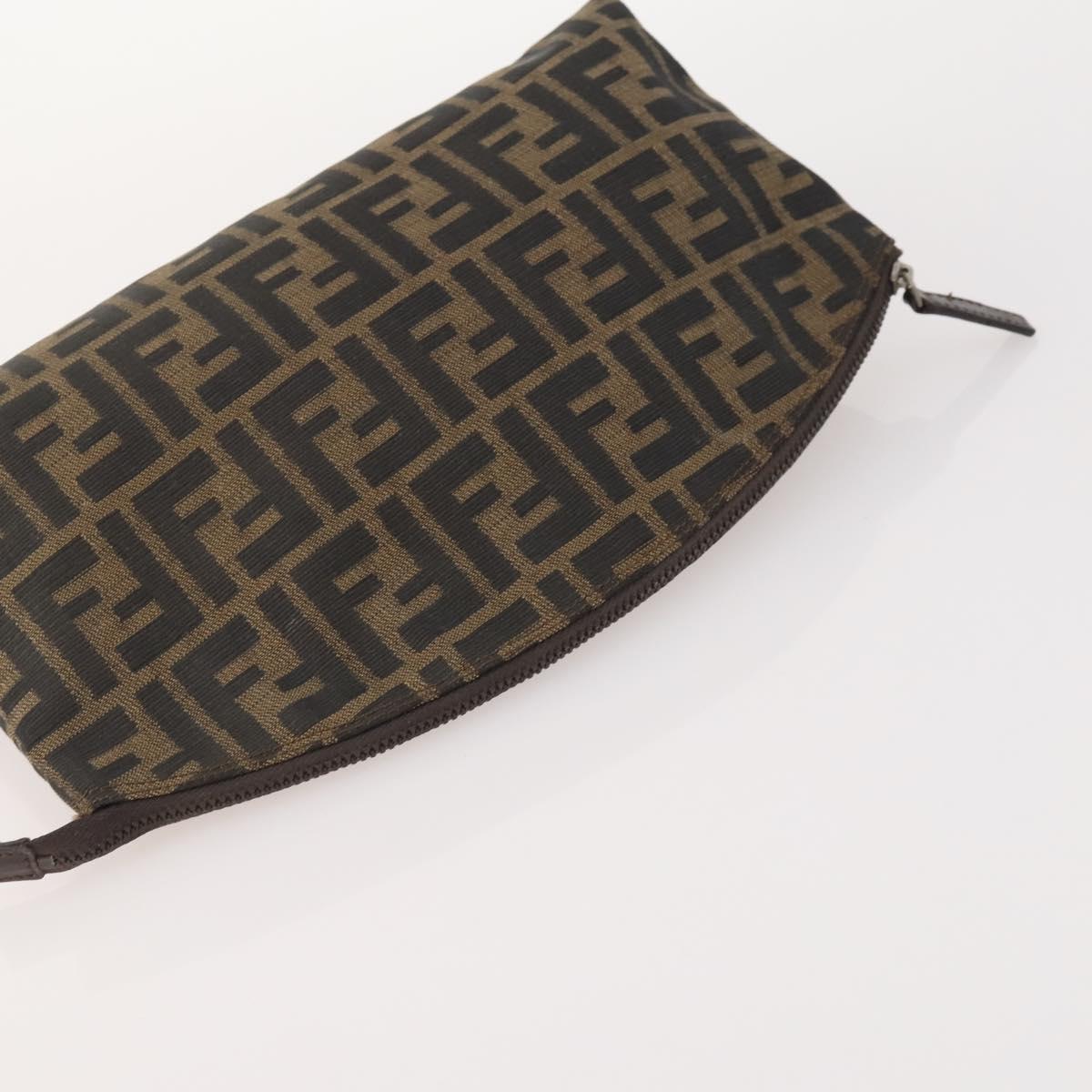 FENDI Zucchino Clutch Bag PVC 2 Set Brown Black Auth 173685