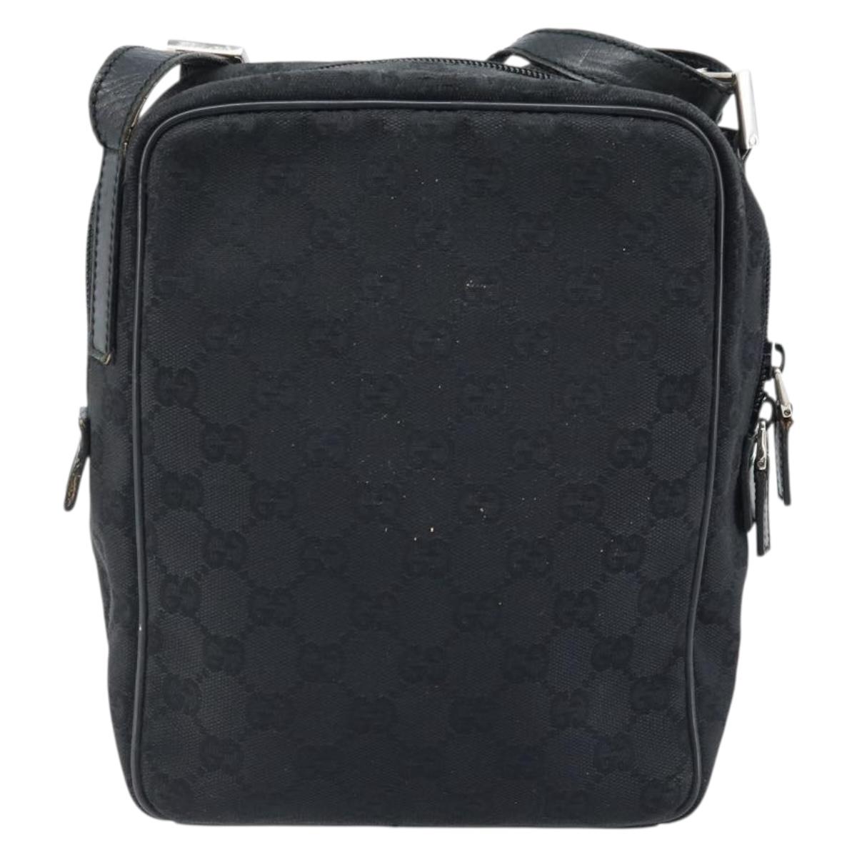 GUCCI GG Canvas Shoulder Bag Black Silver 03136 Auth 173686