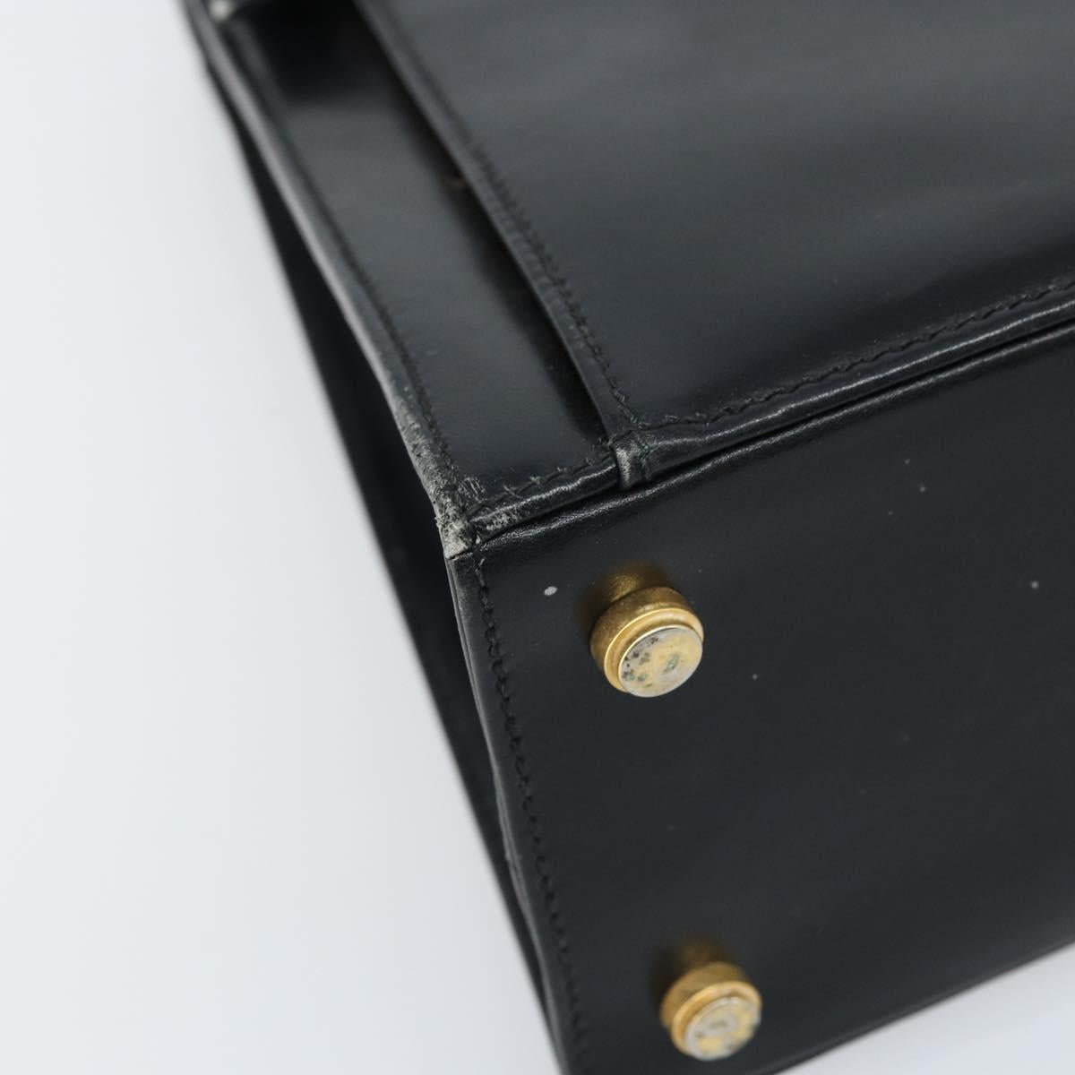 Salvatore Ferragamo Hand Bag Leather Black Gold Auth 173690