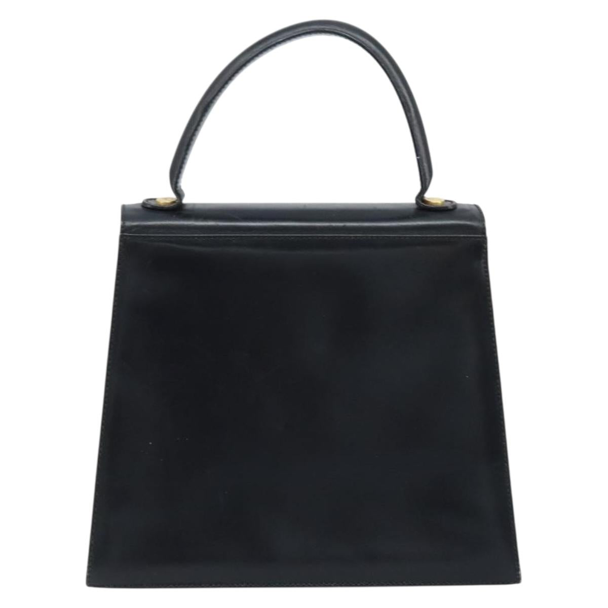 Salvatore Ferragamo Hand Bag Leather Black Gold Auth 173690