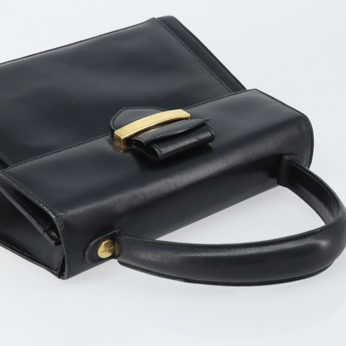 Salvatore Ferragamo Hand Bag Leather Black Gold Auth 173690