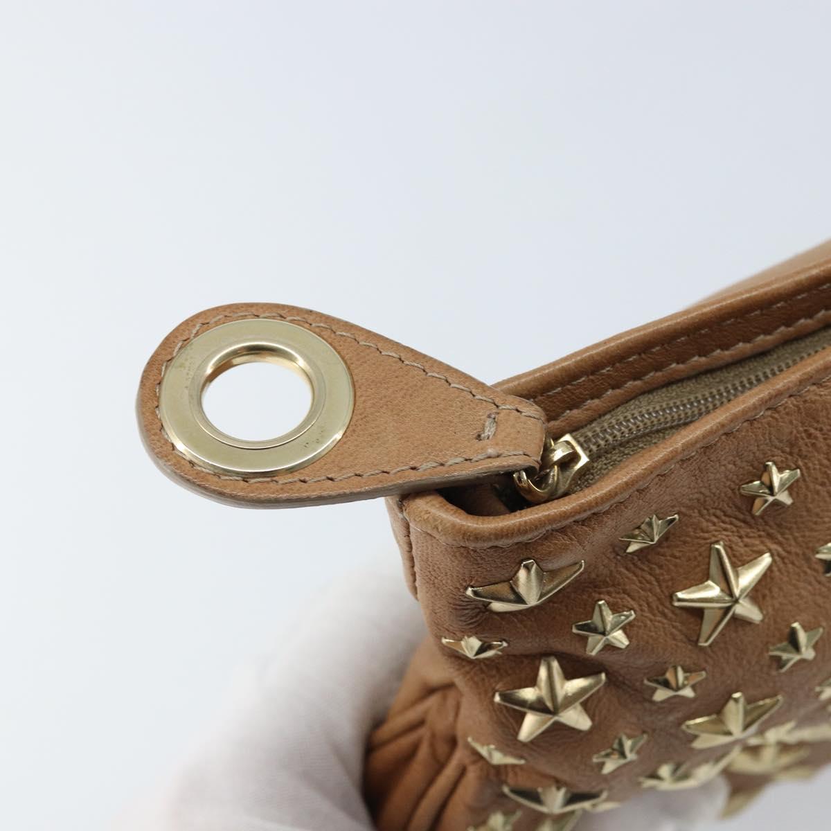 Jimmy Choo Clutch Bag Leather Beige Gold Auth 173692