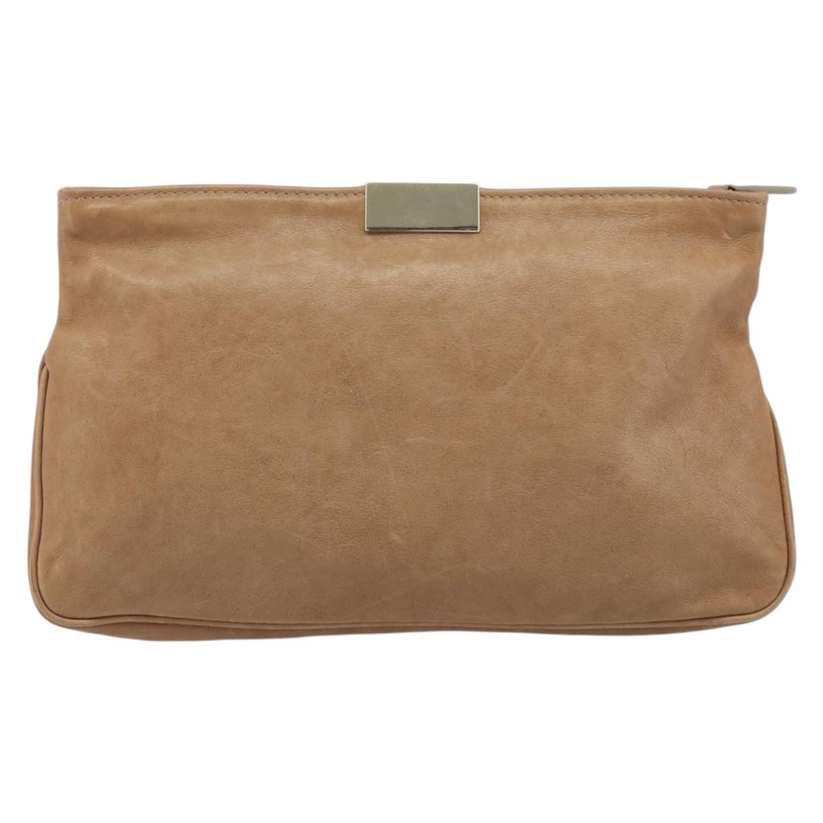 Jimmy Choo Clutch Bag Leather Beige Gold Auth 173692