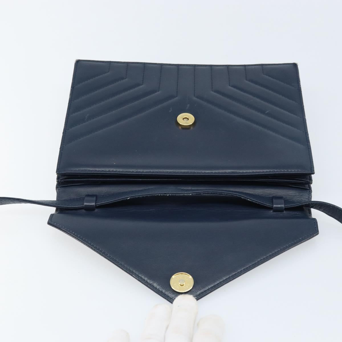 SAINT LAURENT Shoulder Bag Leather Navy Gold Auth 173693