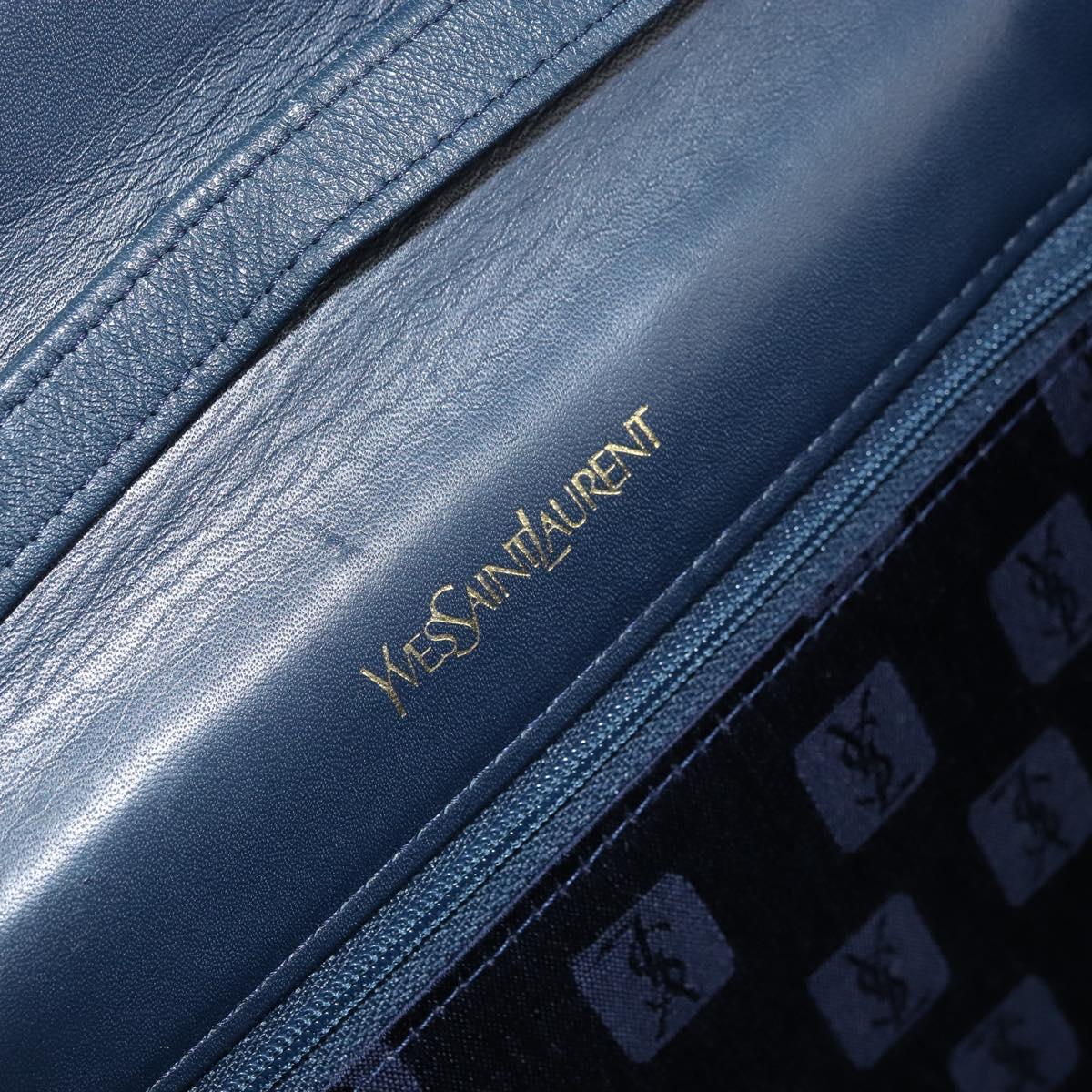 SAINT LAURENT Shoulder Bag Leather Navy Gold Auth 173693