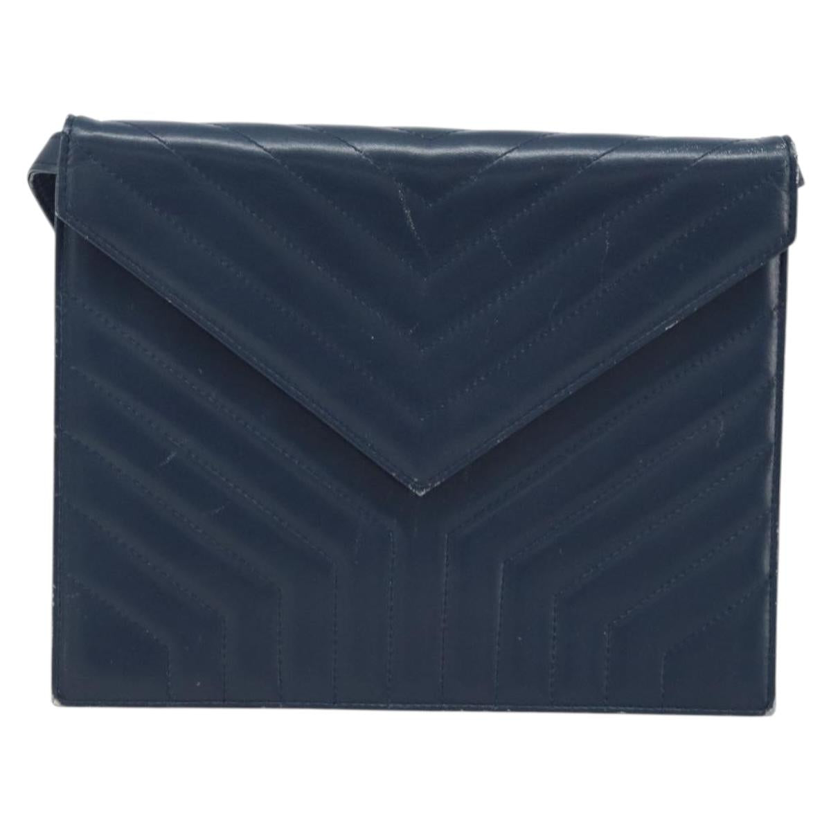 SAINT LAURENT Shoulder Bag Leather Navy Gold Auth 173693