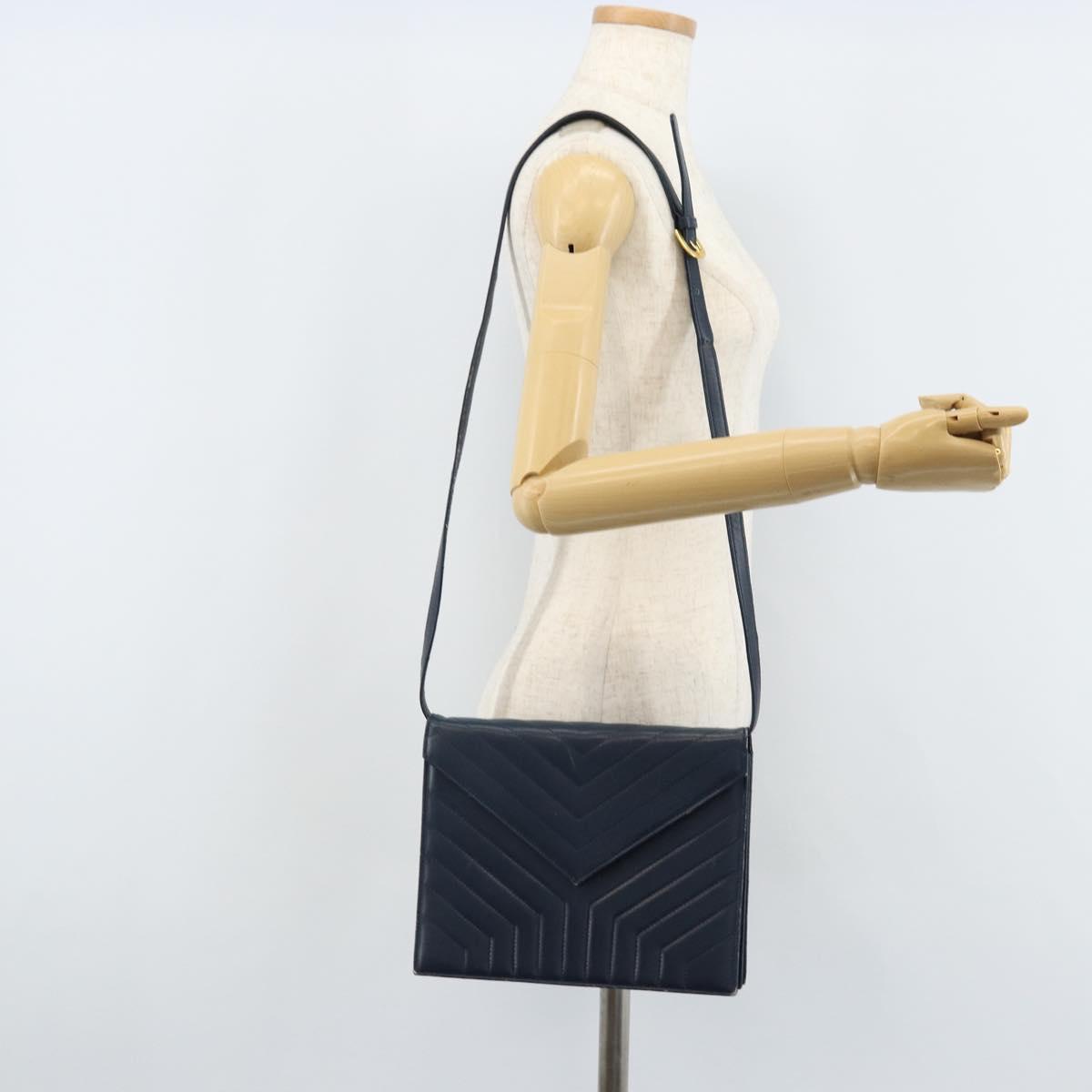 SAINT LAURENT Shoulder Bag Leather Navy Gold Auth 173693