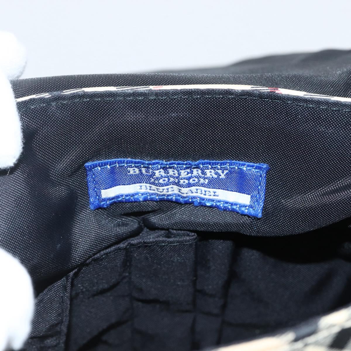 BURBERRY Nova Check Blue Label Shoulder Bag Nylon Beige Silver Auth 173694