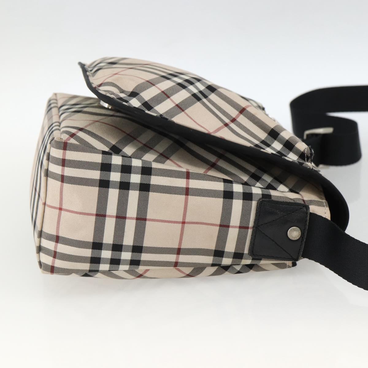 BURBERRY Nova Check Blue Label Shoulder Bag Nylon Beige Silver Auth 173694