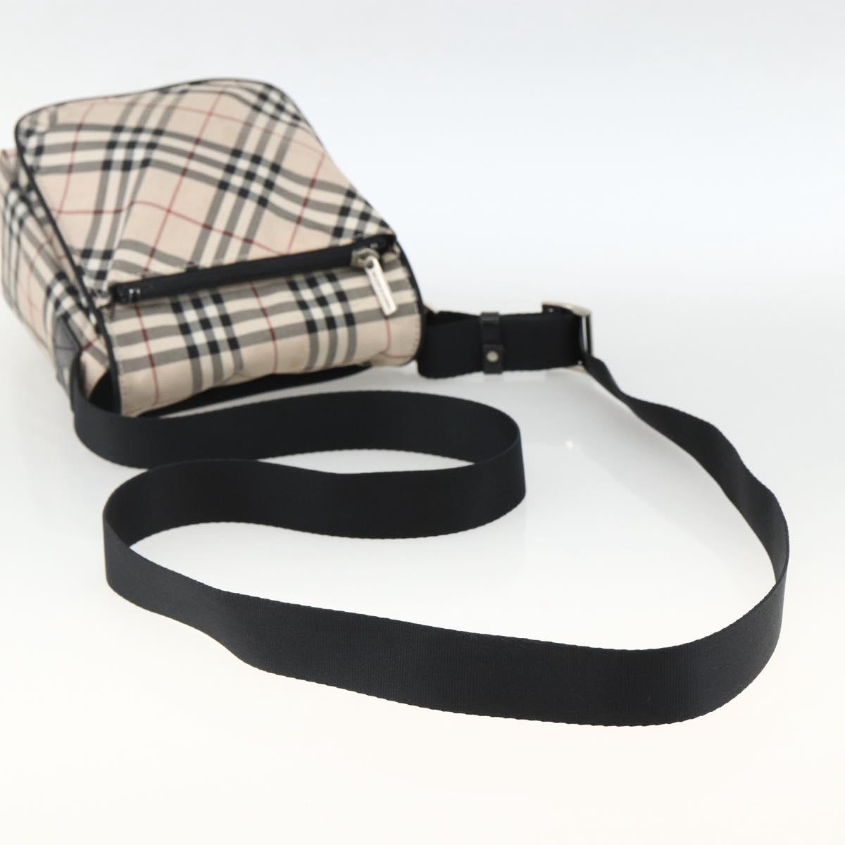 BURBERRY Nova Check Blue Label Shoulder Bag Nylon Beige Silver Auth 173694