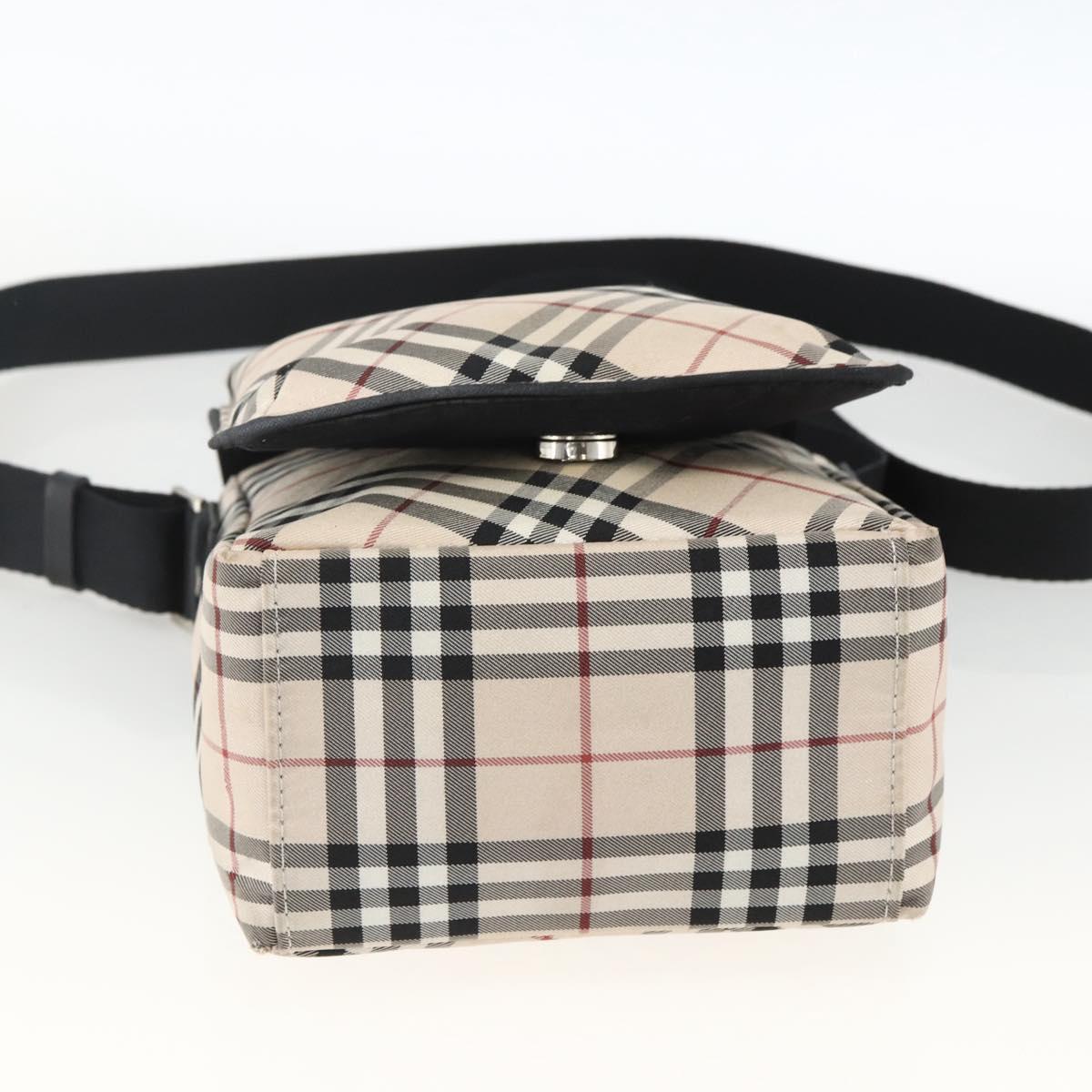 BURBERRY Nova Check Blue Label Shoulder Bag Nylon Beige Silver Auth 173694