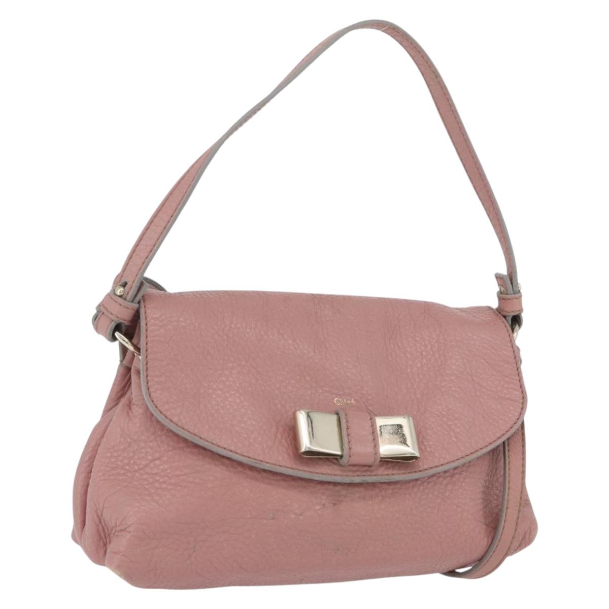 Chloe Lily Shoulder Bag Leather 2way Pink Gold Auth 173695