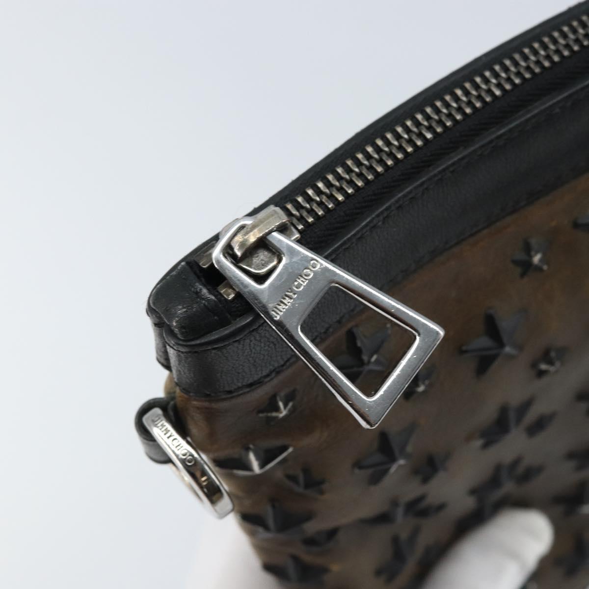 Jimmy Choo Clutch Bag Leather Brown Silver Auth 173696